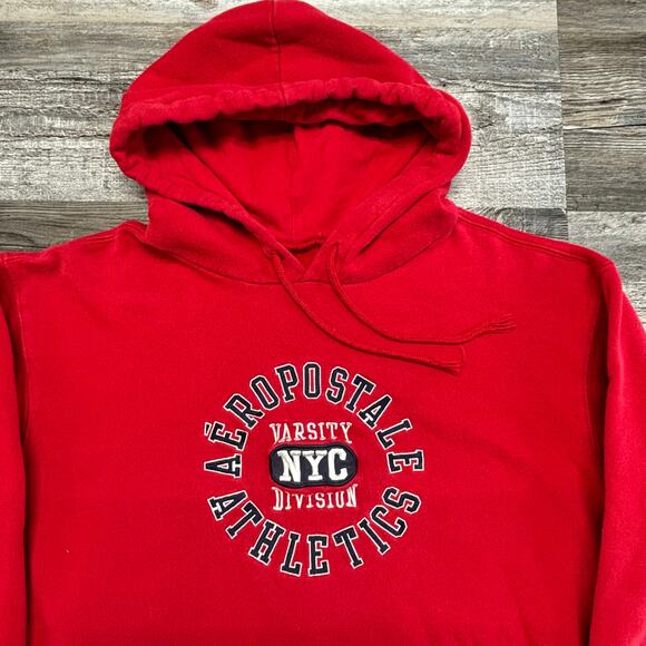 Aeropostale Hoodie Vintage Y2K Red Mens XL NYC Varsity Embroidered 2000s - Picture 2 of 7